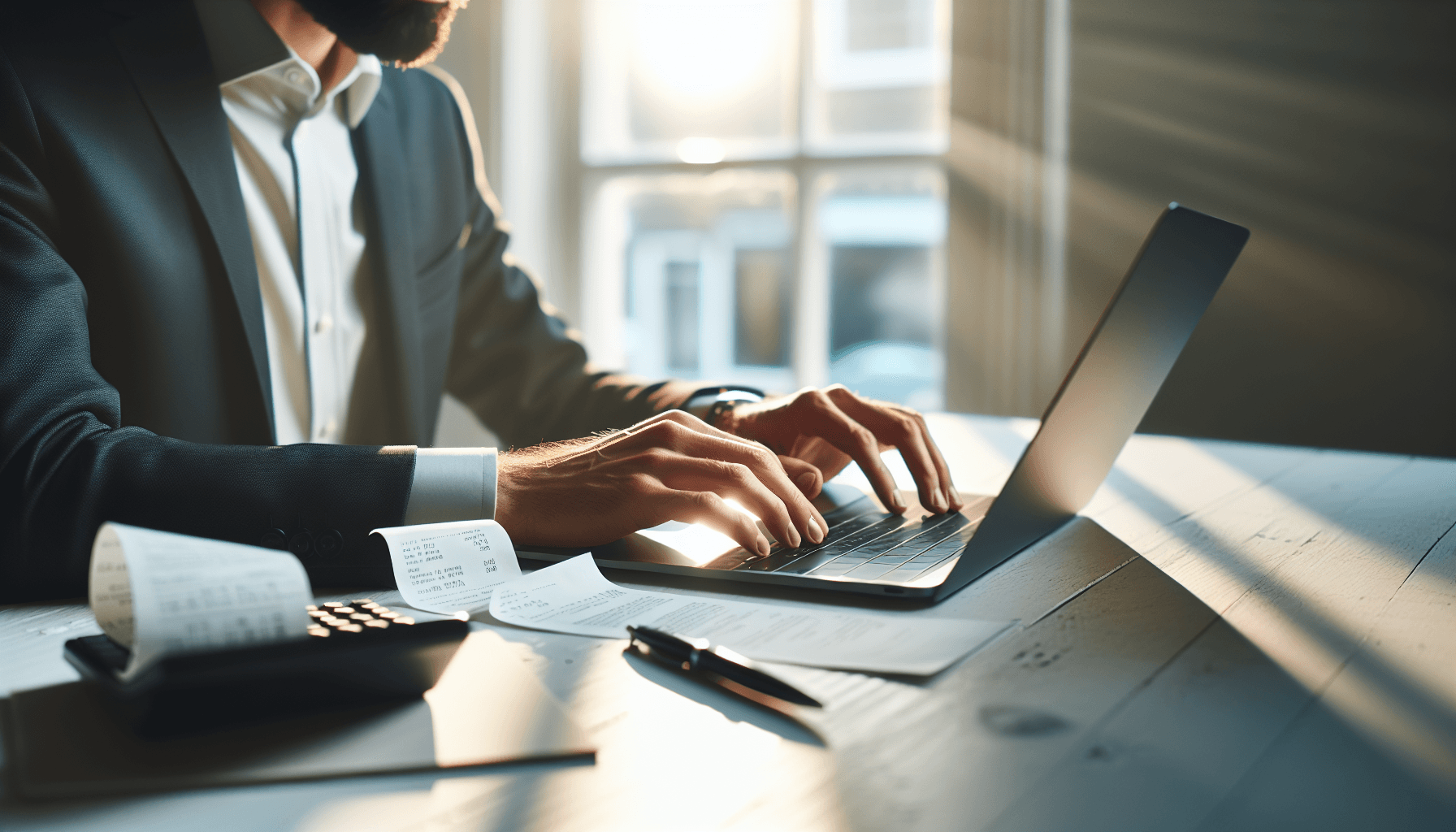 Nauwkeurige close-up van handen die AI-tools gebruiken om nep bonnetjes te detecteren