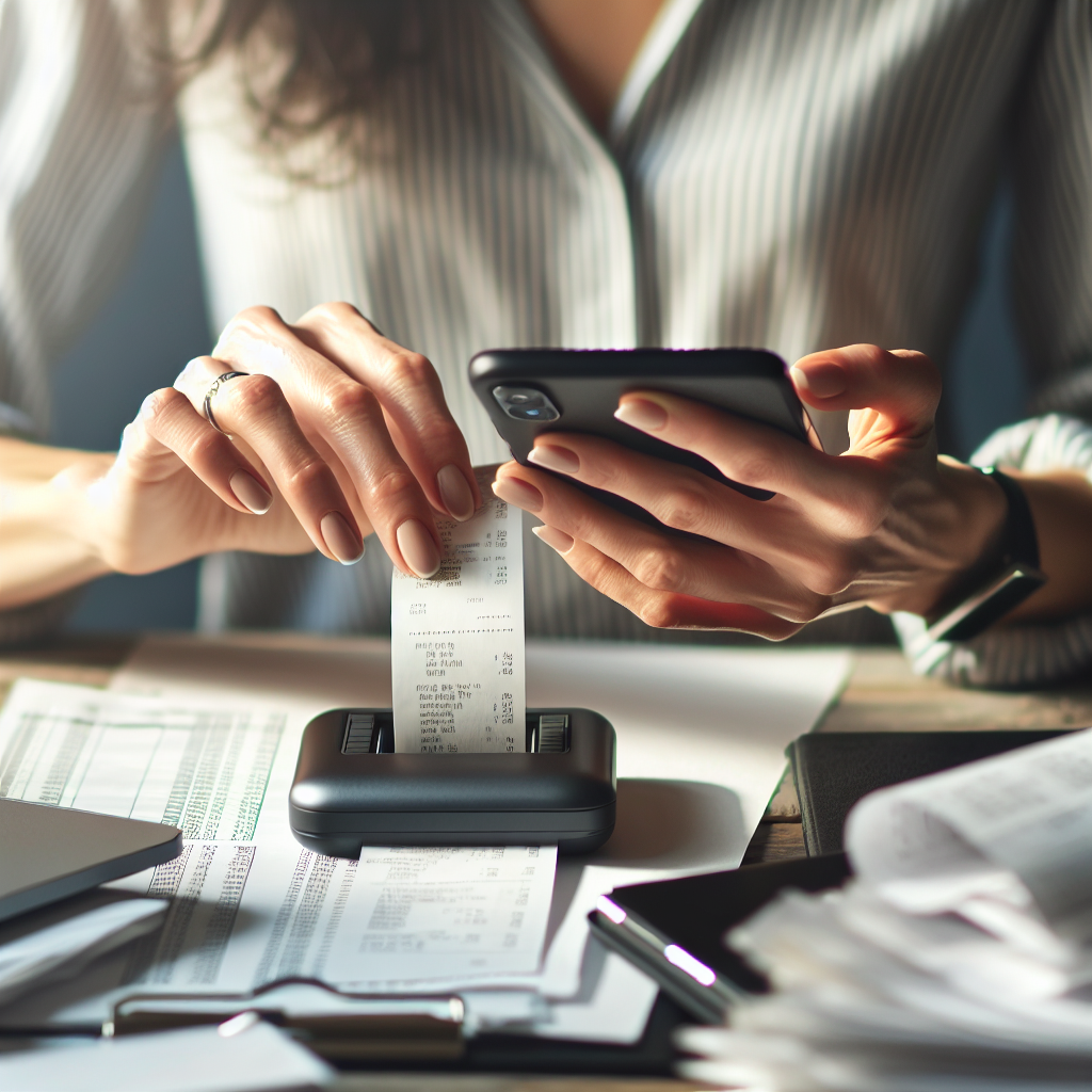 MKB ondernemer scant bonnen met smartphone op bureau